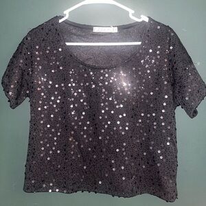 Chloe K Black Sequin Short Sleeve Scoop Neck Top